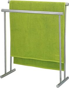 kela free standing towel rack stand - two tier organizer for bath and hand towels - sturdy by weight - elegant by design - chrome