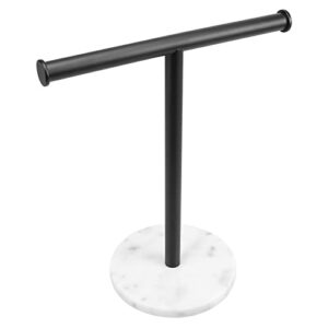 winmien stand towel rack with thickened marble base, sus304 stainless steel t-shape hand towel holder for bathroom vanity countertop (matte black+marble)