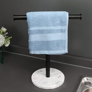 Winmien Stand Towel Rack with Thickened Marble Base, SUS304 Stainless Steel T-Shape Hand Towel Holder for Bathroom Vanity Countertop (Matte Black+Marble)