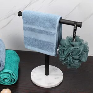 Winmien Stand Towel Rack with Thickened Marble Base, SUS304 Stainless Steel T-Shape Hand Towel Holder for Bathroom Vanity Countertop (Matte Black+Marble)