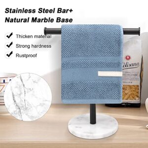 Winmien Stand Towel Rack with Thickened Marble Base, SUS304 Stainless Steel T-Shape Hand Towel Holder for Bathroom Vanity Countertop (Matte Black+Marble)