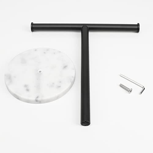 Winmien Stand Towel Rack with Thickened Marble Base, SUS304 Stainless Steel T-Shape Hand Towel Holder for Bathroom Vanity Countertop (Matte Black+Marble)