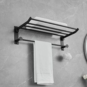 JunSun Foldable Towel Rack with Towel Bar 24-Inch Stainless Steel Multifunctional Bathroom Towel Shelf Towel Holder Modern Towel Hanger Bathroom Accessories Storage Shelf Wall Mounted Matte Black