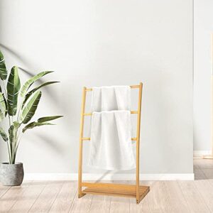 3 Tier Bamboo Towel Rack Stand Free Standing Blanket Rack with Bottom Storage Shelf,Quilt Rack Bamboo Towel Bar with Shelf Rustic Towel Racks for Bathroom Freestanding with Shelf