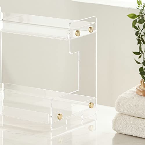 Gudetap Bathroom Organizer Countertop 2-Tier Organizer for Cosmetics Clear Vanity Tray Corner Shelf for Makeup Cosmetic Perfume Acrylic Organizer in Vanity Dresser Bathroom Kitchen Living GTZ2201