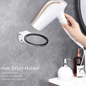 Hair Dryer Holder, Stainless Steel Hair Blow Dryer Rack Wall Mount Hairdryer Stand Bathroom Hair Dryer Holder Hair Care Tools Blow Dryer Holder for Hair Dryer Bathroom Hotel Beauty