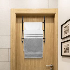 MyGift Modern Black Metal Over The Door Triple Bar Towel Holder Rack and Clothes Drying Hanger, Space Saving Bathroom Laundry Room Hanging Rack