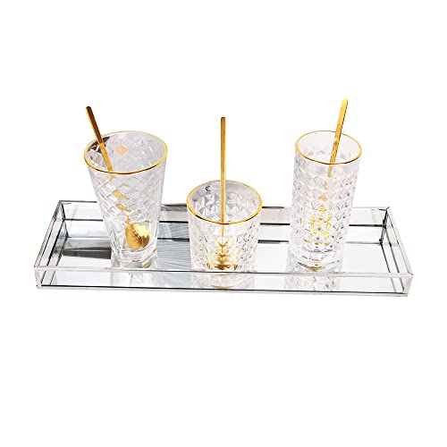 Affogato Sink Vanity Tray Mirror Bathroom Storage Tray, Bathtub Tray, Perfume Bottle Trays, Toothbrush Makeup Cosmetic Holder for Bathroom Vanity Countertops, Closets, Dressers (1Pc, Silver)