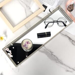 Affogato Sink Vanity Tray Mirror Bathroom Storage Tray, Bathtub Tray, Perfume Bottle Trays, Toothbrush Makeup Cosmetic Holder for Bathroom Vanity Countertops, Closets, Dressers (1Pc, Silver)