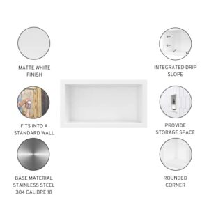 Odass | Shower Niche | 12" X 6" | NO Tile Needed ­| Rectangular Stainless Steel #304 Niche | Matt White Recessed Single Shelf Organizer | Bathroom Storage for Shampoo Bottle