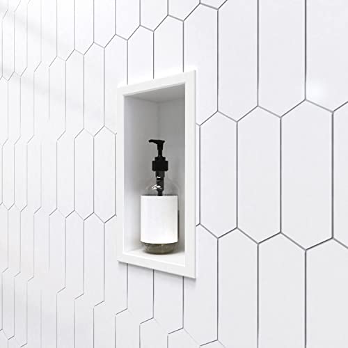 Odass | Shower Niche | 12" X 6" | NO Tile Needed ­| Rectangular Stainless Steel #304 Niche | Matt White Recessed Single Shelf Organizer | Bathroom Storage for Shampoo Bottle