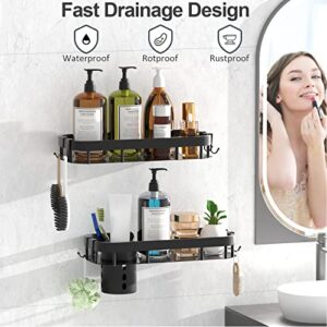 SAYUUM Adhesive Shower Rack, 2-Pack Bathroom Organizer with Storage Cylinder, No Drilling Large Capacity Wall Mounted Shower Caddy with 8 Hooks,Rustproof Organizer Shelf for Shower, Kitchen