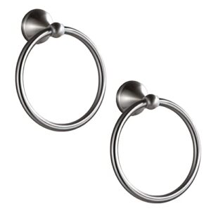 orlif bathroom towel ring，metal heavy duty metal hand towel holder round bath towel holder hangers with wall mount hardware（2 pack，drill needed） (brushed nickel)