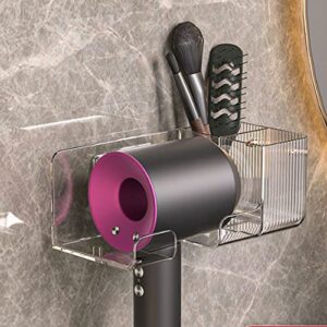 adhesive hair dryer holder - wall mount bathroom hair blow dryer rack organizer stick on wall luxurious hair dryer rack for most hair dryers (transparent)