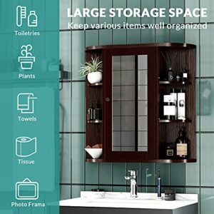 MEETWARM Bathroom Cabinet Wall Mounted Multipurpose Hanging Cupboard Kitchen Medicine Storage Organizer with Mirror Single Door and 2 Adjustable Shelves (Coffee)