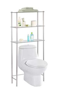 home basics 3 tier shelf over the toilet space saver with tempered glass shelves for bathroom storage and organization, chrome