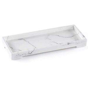 sanbege bathroom vanity tray rectangle, resin storage dish, toilet tank top tray for soap, towel, candle, plant, perfume, jewelry organizer (marble white)