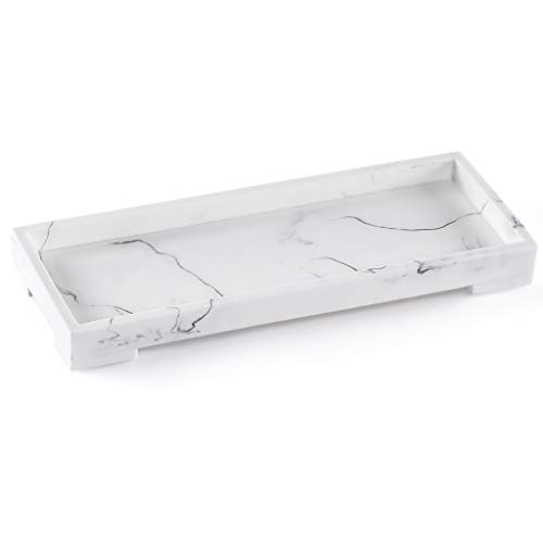 Sanbege Bathroom Vanity Tray Rectangle, Resin Storage Dish, Toilet Tank Top Tray for Soap, Towel, Candle, Plant, Perfume, Jewelry Organizer (Marble White)