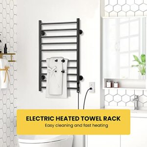 VIVOHOME Electric Heated Towel Rack for Bathroom, Wall Mounted Towel Warmer, 10 Stainless Steel Bars Drying Rack, Black