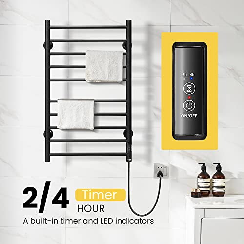 VIVOHOME Electric Heated Towel Rack for Bathroom, Wall Mounted Towel Warmer, 10 Stainless Steel Bars Drying Rack, Black