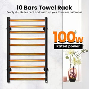 VIVOHOME Electric Heated Towel Rack for Bathroom, Wall Mounted Towel Warmer, 10 Stainless Steel Bars Drying Rack, Black