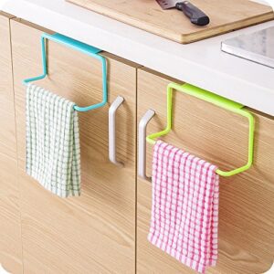 2 PCS Towel Rack, Hanging Holder Organizer | Towel Bar Rack for Kitchen Bathroom | Over The Door Cabinet Cupboard Hanger | Plastic Non-Marking Dishcloth Hanging Holder (White)