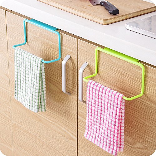 2 PCS Towel Rack, Hanging Holder Organizer | Towel Bar Rack for Kitchen Bathroom | Over The Door Cabinet Cupboard Hanger | Plastic Non-Marking Dishcloth Hanging Holder (White)