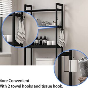 Bonzy Home Over The Toilet Storage Bamboo 3 Tier Bathroom Organizer Space Saver Bathroom Shelf Freestanding Toilet Stands with Hooks, Black