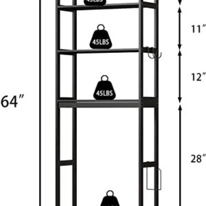 Bonzy Home Over The Toilet Storage Bamboo 3 Tier Bathroom Organizer Space Saver Bathroom Shelf Freestanding Toilet Stands with Hooks, Black