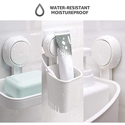 Shower Caddy Suction Cup Set Shower Basket Toothbrush Holder Soap Holder One Second Installation NO-Drilling Removable Suction Shower Organizer Powerful Waterproof Caddy Organizer - Pack of 4, White