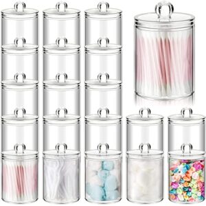 20 pack clear plastic cotton ball holder 10 oz apothecary jar cotton swab holder with lid round bathroom canisters for cotton swab cotton round pads, floss, vanity makeup organizer