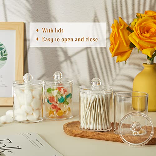 20 Pack Clear Plastic Cotton Ball Holder 10 oz Apothecary Jar Cotton Swab Holder with Lid Round Bathroom Canisters for Cotton Swab Cotton Round Pads, Floss, Vanity Makeup Organizer