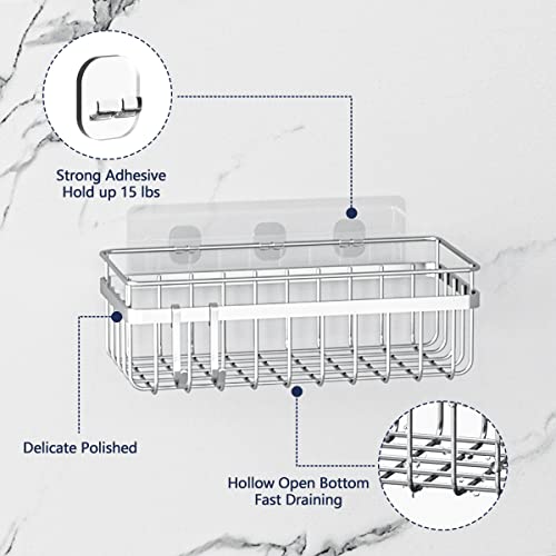 Shower Caddy Shelf, Adhesive Shower Organizer 2 Pack, Shower Shelves for Inside Shower Stainless Steel, Wall Mounted Shower Rack No Drilling, Shower Storage Organization for Bathroom, Silver