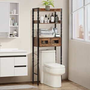 vecelo over the toilet storage rack, 3 tier bathroom space saver shelf organizer, large capacity, freestanding stands, easy assembly, industrial style, rustic brown