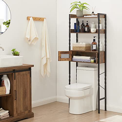 VECELO Over The Toilet Storage Rack, 3 Tier Bathroom Space Saver Shelf Organizer, Large Capacity, Freestanding Stands, Easy Assembly, Industrial Style, Rustic Brown