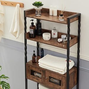 VECELO Over The Toilet Storage Rack, 3 Tier Bathroom Space Saver Shelf Organizer, Large Capacity, Freestanding Stands, Easy Assembly, Industrial Style, Rustic Brown