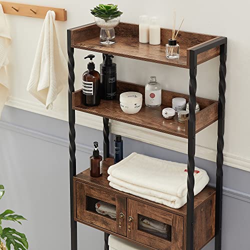VECELO Over The Toilet Storage Rack, 3 Tier Bathroom Space Saver Shelf Organizer, Large Capacity, Freestanding Stands, Easy Assembly, Industrial Style, Rustic Brown