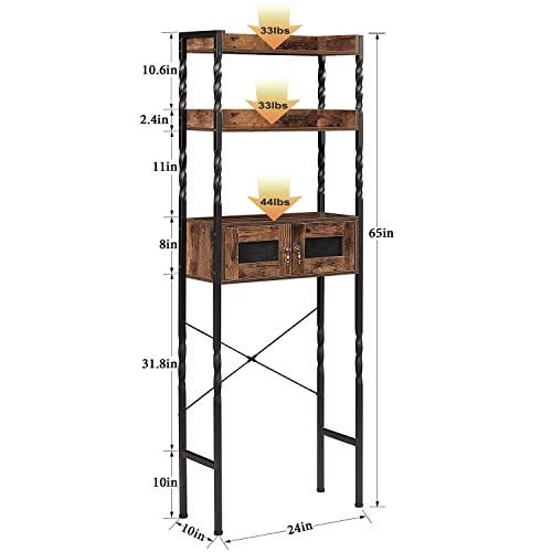 VECELO Over The Toilet Storage Rack, 3 Tier Bathroom Space Saver Shelf Organizer, Large Capacity, Freestanding Stands, Easy Assembly, Industrial Style, Rustic Brown