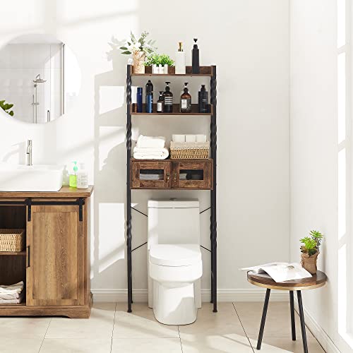 VECELO Over The Toilet Storage Rack, 3 Tier Bathroom Space Saver Shelf Organizer, Large Capacity, Freestanding Stands, Easy Assembly, Industrial Style, Rustic Brown