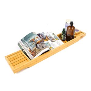 Bamboo Bathtub Organizer Bathroom Caddy Organizer Non Slip Bath Serving Table Tray for Wine Glass Books Shampoo Soap Razors (Original)