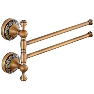 leyden swivel towel bar,brass towel rack 2 arm bathroom swing hanger holder antique wall mounted storage organizer space saving active