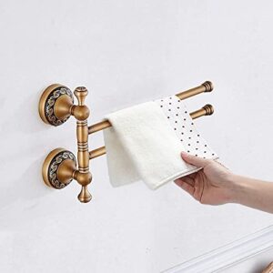 Leyden Swivel Towel Bar,Brass Towel Rack 2 Arm Bathroom Swing Hanger Holder Antique Wall Mounted Storage Organizer Space Saving Active