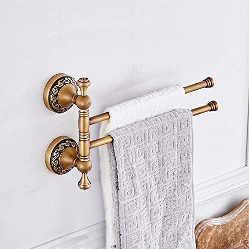 Leyden Swivel Towel Bar,Brass Towel Rack 2 Arm Bathroom Swing Hanger Holder Antique Wall Mounted Storage Organizer Space Saving Active