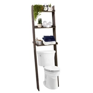 eelexa over the toilet storage ladder shelf 3 tier wooden over toilet bathroom organizer rack for small space, bathroom, restroom, 70 inch tall, dark brown