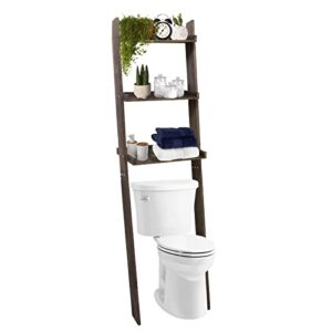 Eelexa Over The Toilet Storage Ladder Shelf 3 Tier Wooden Over Toilet Bathroom Organizer Rack for Small Space, Bathroom, Restroom, 70 Inch Tall, Dark Brown