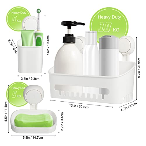 Uten Shower Caddy Suction Cup Shower Shelf Suction Shower Basket & Toothbrush Holder, 3-in-1 Bathroom Shelves Easy Installation Removable Powerful Shower Organizer, Waterproof Shower Storage.