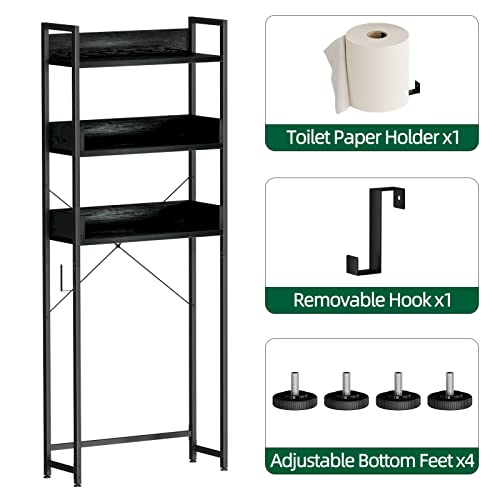 OTK Over The Toilet Storage, 3 Tier Bathroom Organizer Shelf, Freestanding Space Saver with Toilet Paper Holder, Multifunctional Over The Toilet Rack, Black