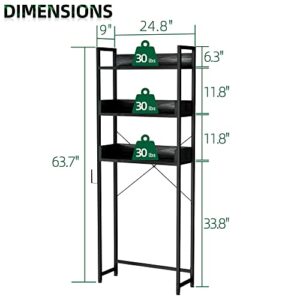 OTK Over The Toilet Storage, 3 Tier Bathroom Organizer Shelf, Freestanding Space Saver with Toilet Paper Holder, Multifunctional Over The Toilet Rack, Black