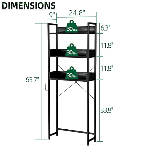 OTK Over The Toilet Storage, 3 Tier Bathroom Organizer Shelf, Freestanding Space Saver with Toilet Paper Holder, Multifunctional Over The Toilet Rack, Black