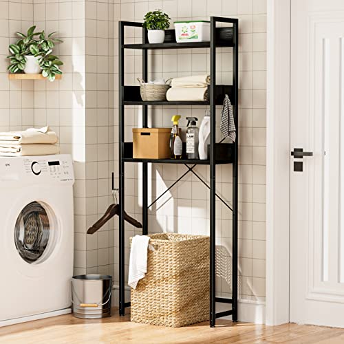 OTK Over The Toilet Storage, 3 Tier Bathroom Organizer Shelf, Freestanding Space Saver with Toilet Paper Holder, Multifunctional Over The Toilet Rack, Black